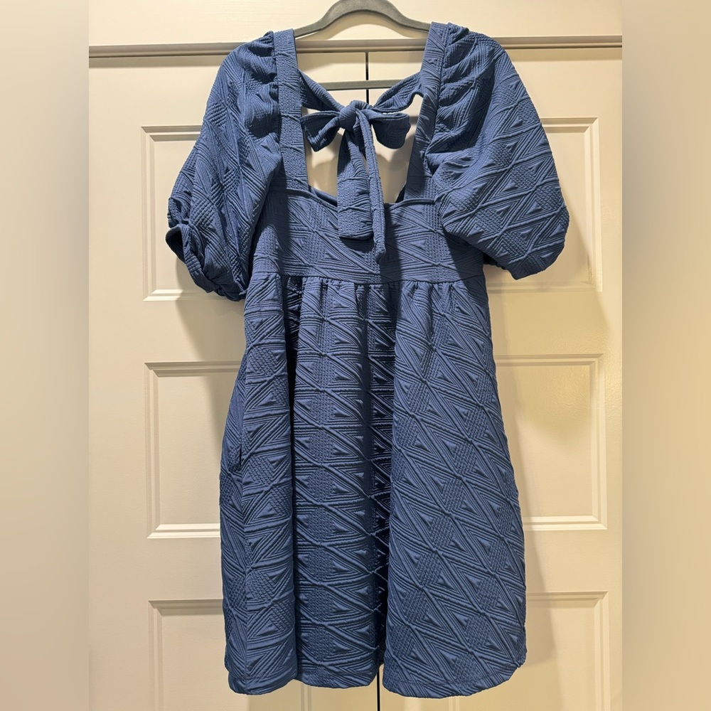 Free People puff sleeve bow tie back mini dress